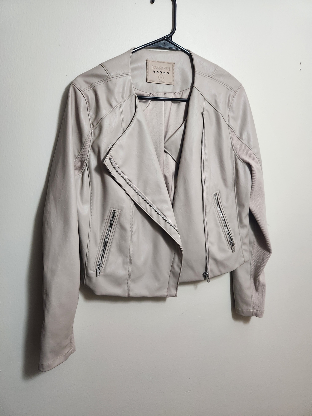 Blank NYC Pale Gray Leather Moto Jacket